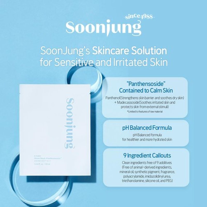 ETUDE SoonJung Sheet Mask - Panthensoside Moisturizer for Sensitive Skin | 100% Bamboo, 5-Pack
