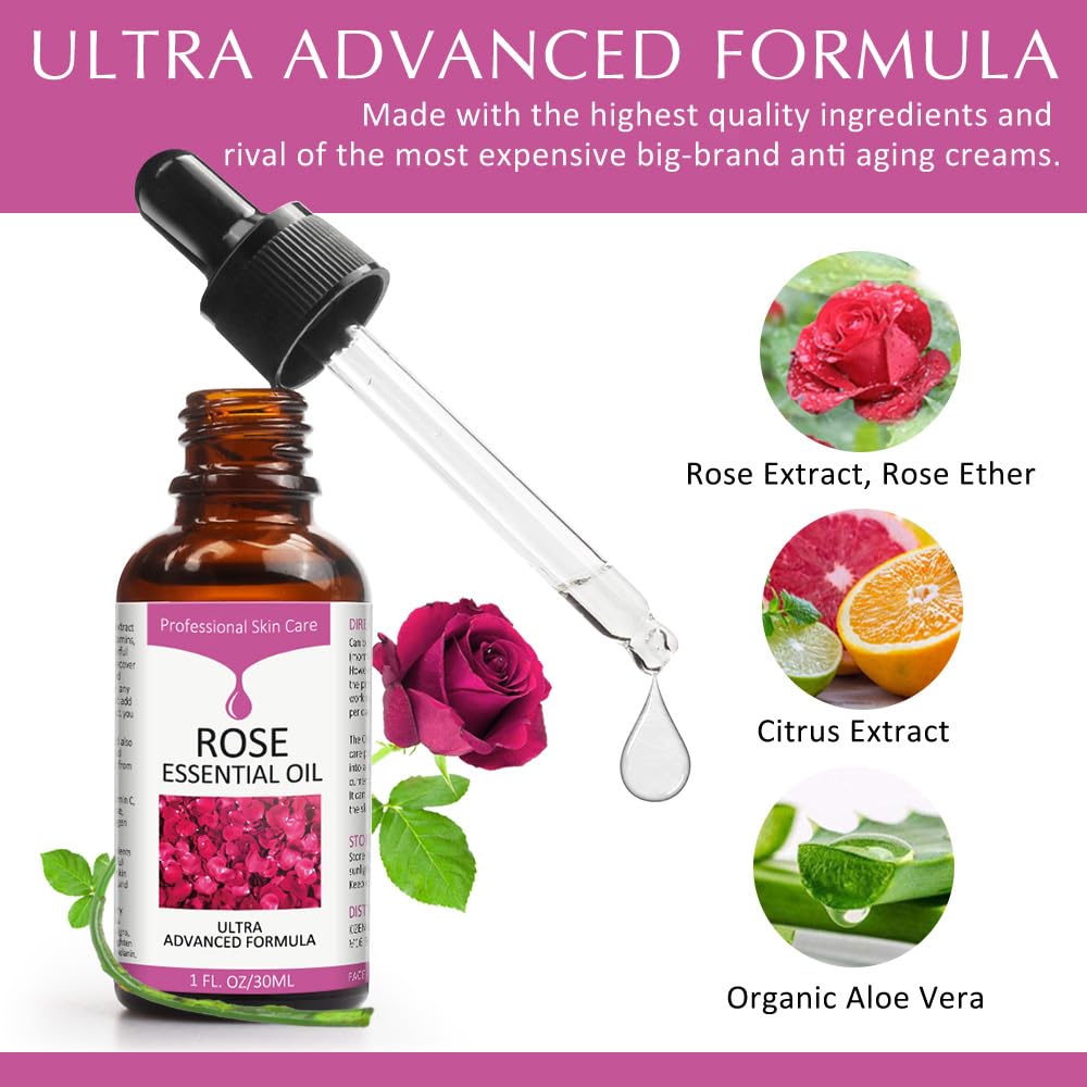 Rose Face Oil, Anti Ageing & Anti Wrinkle Serum, 1 oz (30ml)