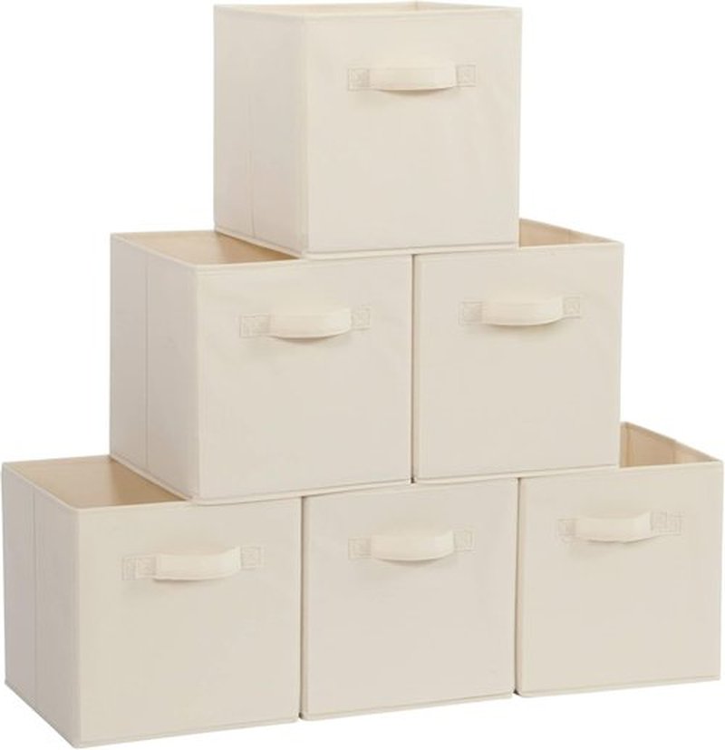 Storage Maniac Storage Cubes - 11 Inch Collapsible Bins with Handles | 6 Pack Durable Beige Fabric Organizers
