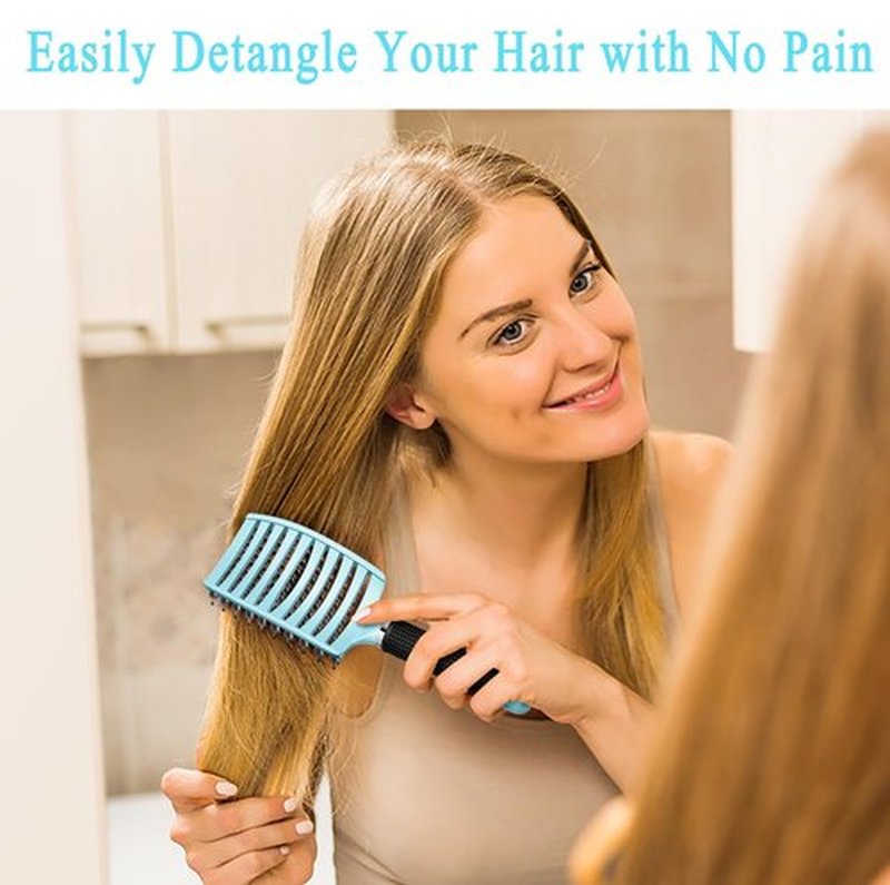 KTKUDY Detangling Brush Boar Bristles Hairbrush Make Hair Shiny & Healthier Curved and Vented Detangler Brush for Women Men Kids Wet and Dry Hair (light Blue)