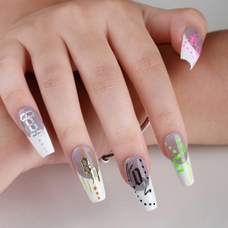 12 Color Nail Art Stickers, 3D Number 0-9 Self-Adhesive Sticker Design, Laser Gold Silver Red Black White Pink Yellow Green Nail Transfer Decals for Women Manicure Decorations