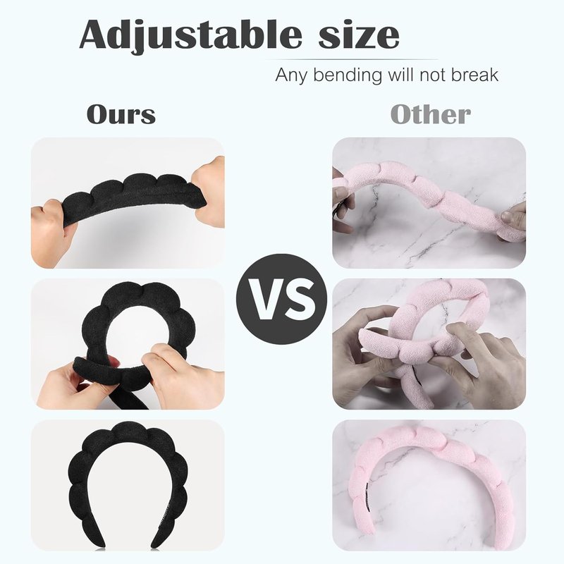 Ztomine Spa Headbands - Terry Cloth Face Washing & Skincare Set of 2 | Puffy Makeup Headbands