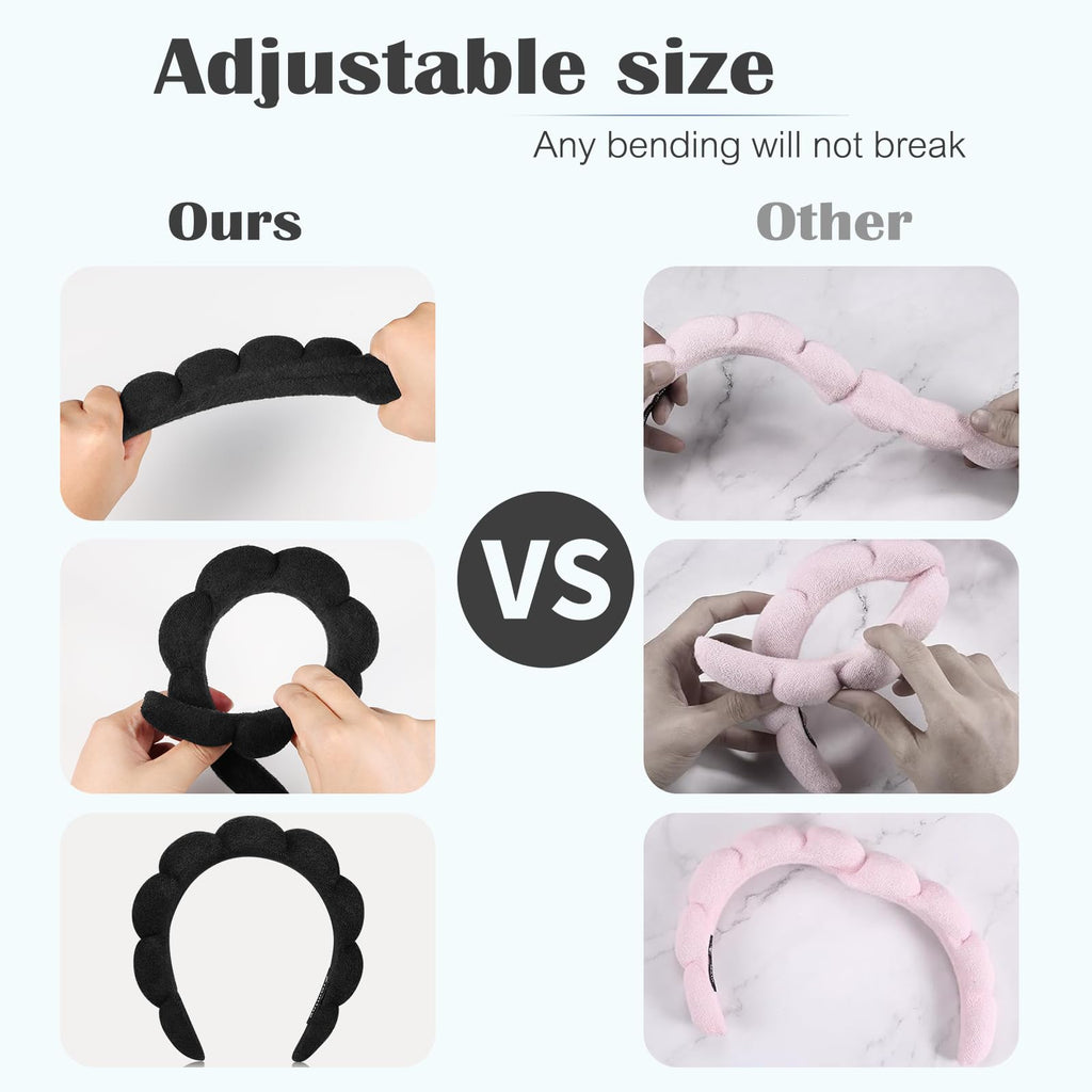 Ztomine Spa Headbands for Washing Face or Facial, Set of 2 Skincare, Terry Cloth Headband Combo Pack - Puffy Makeup Headbands for Face Washing, Mask, Skin Treatment