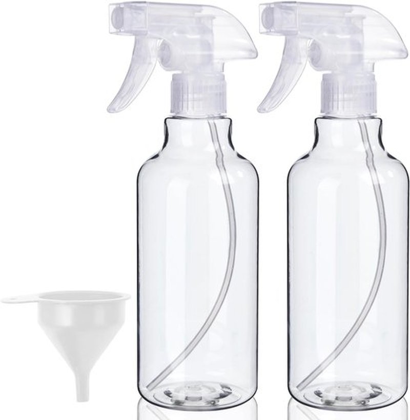 Skiennix Plastic Spray Bottles - 2-Pack, 16.9 Oz Heavy Duty Mist & Stream for Cleaning, Oils, Plants