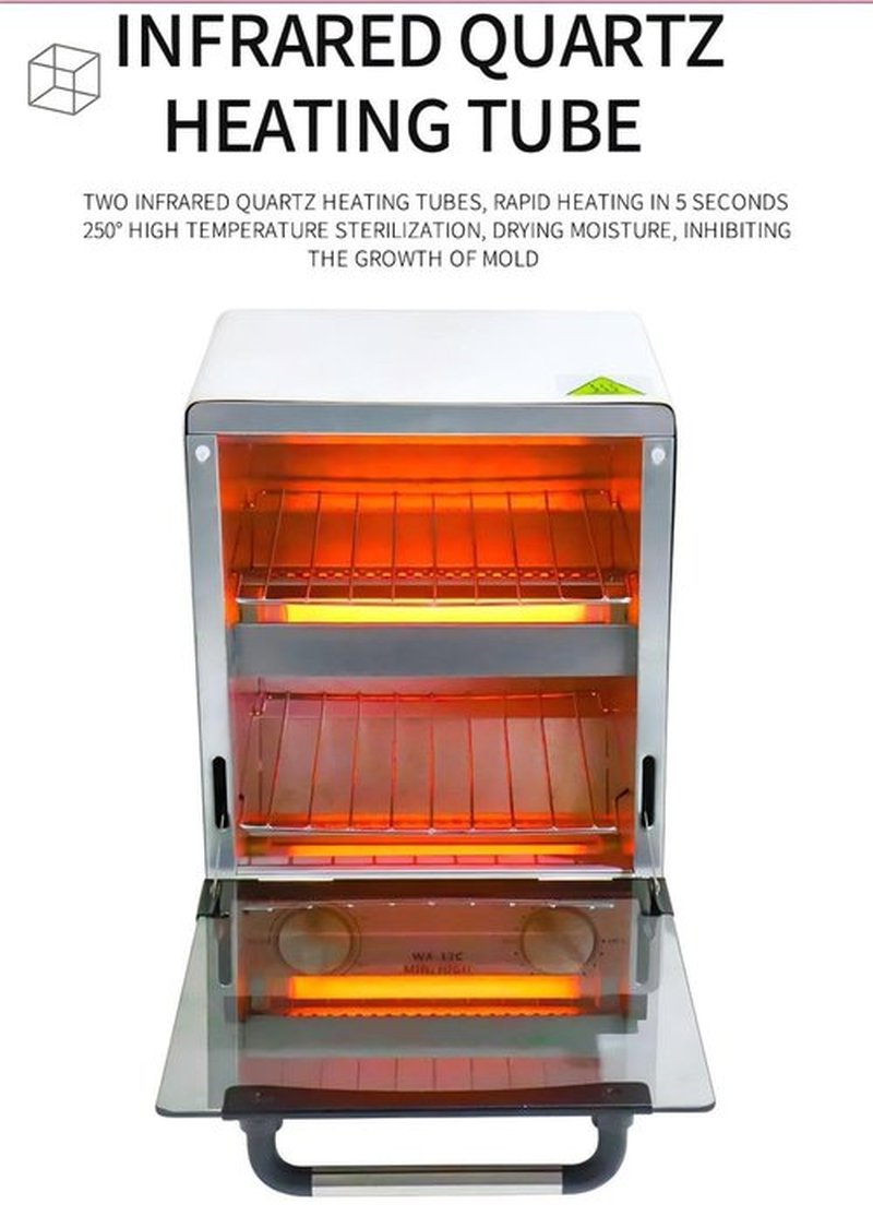 Sterilizer for Nail Tools, 12L Multifunctional High Temperature Cleaning Dry Box Stainless Steel with Temp Control, Tweezer Sterilizer, Stainless Trays, Timer, Nail Salon Equipment