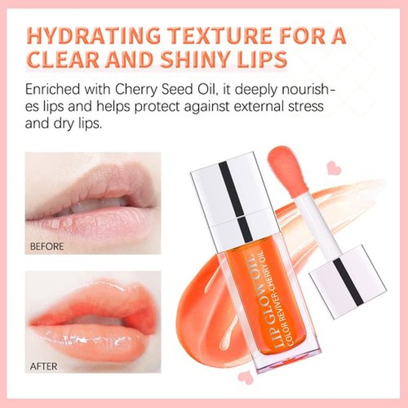 GECOMO Hydrating Lip Glow Oil - Nourishing Tinted Lip Gloss for Lightening Lip Lines | Raspberry, 0.2 Oz
