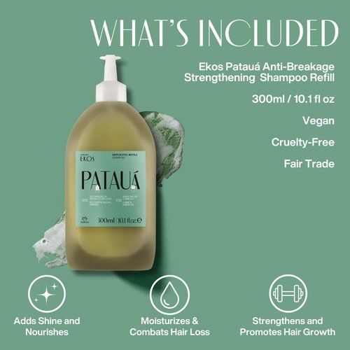 Natura Ekos Patauá Anti-Breakage Shampoo Refill - Fortify Roots & Strands - Vegan Hair Care | 10.1 fl oz (300ml)