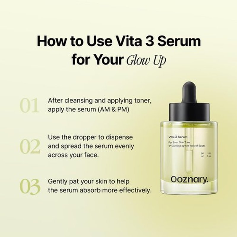 Ooznary Vita 3 Serum with Vitamin C Derivatives and Niacinamide plus Glutathione for Uneven Skin Tone & Dull Skin | Korean Skin care | 1.69 fl.oz 50ml