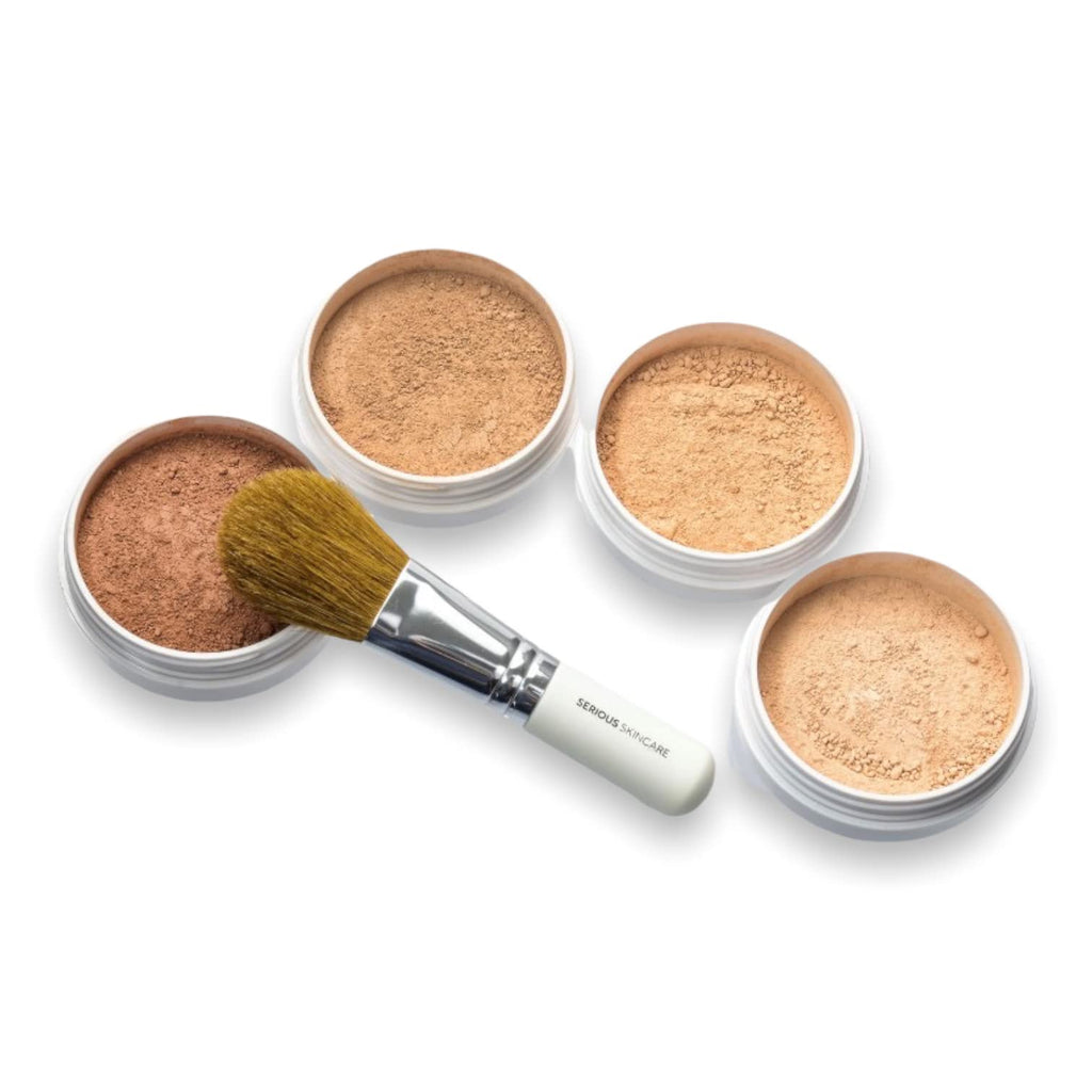 Serious Skincare BELLA ROSE PRO-MINERALS Loose Mineral Powder Makeup Foundation SPF 15 with Application Brush - Lightweight - Buildable Coverage - Luminous Matte Finish - Talc Free - 0.50 oz