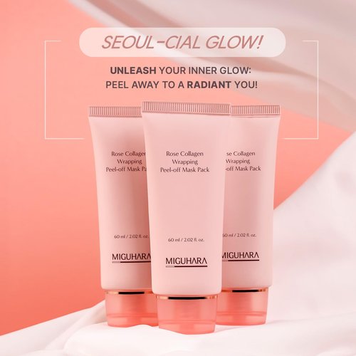 MIGUHARA Rose Collagen Wrapping Peel-Off Mask Pack, Facial Mask with Damask Rose Water, Hydrolyzed Collagen & Botanical Fruit Extracts for Hydrated, Glowing Look & Korean Glass Skin (60ml/2.02 fl.oz.)