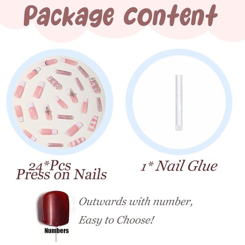 BABALAL Extra Long Press on Nails Square Fake Nails White French Tip Glue with Cross Charm Gothic Acrylic Nails Silver Chrome Leopard Y2k 24Pcs Squoval Handmade False Nails for Women Girls