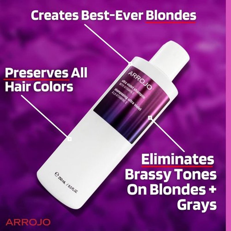 ARROJO Ultra Violet Purple Shampoo - 8.5 oz Color Treated Hair Care to Eliminate Brassy Tones | Sulfate-Free, Vitamin E Infused