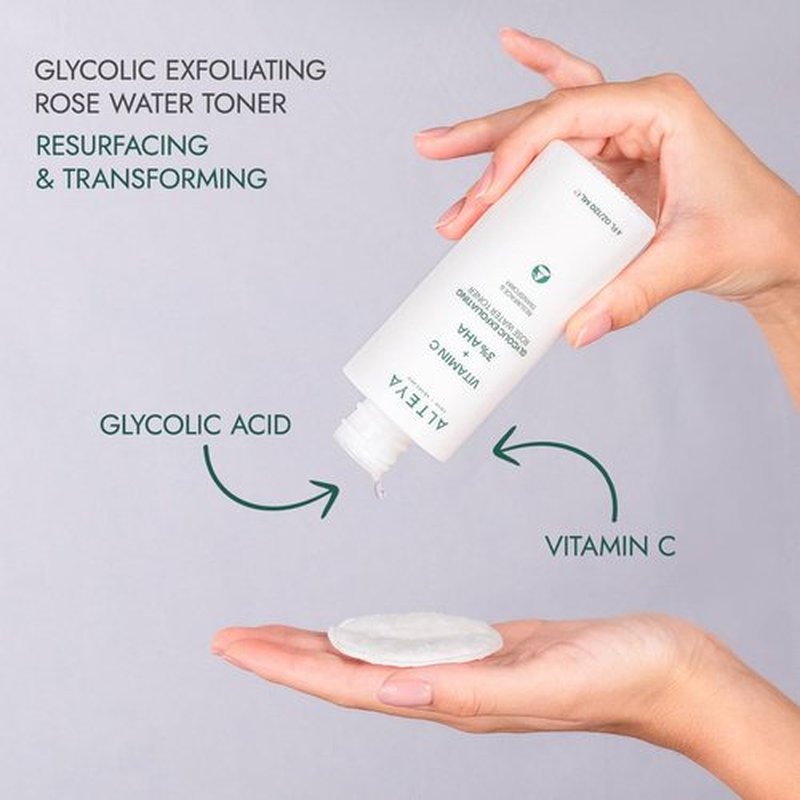 Alteya Organics Glycolic Exfoliating Rose Water Toner (Vitamin C Plus 3% AHA) - 4 Fl Oz/120mL