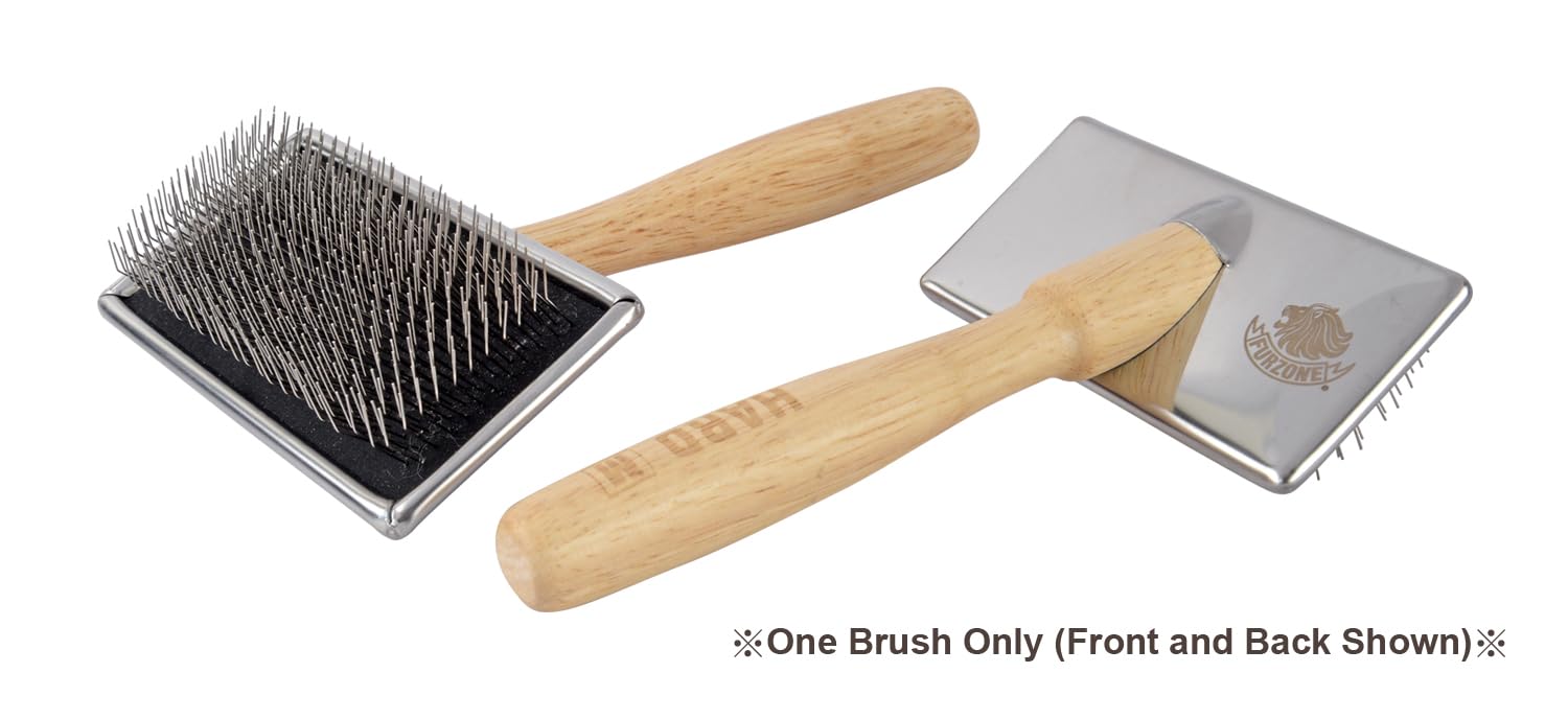 Furzone Wooden Slicker Brush - Stainless Steel Hard Pin Grooming Brush for Dogs (Size L)