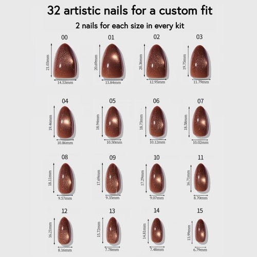 Celebritips Nail Art Press-Ons | Cinnamon Powder, Short Almond Nails, Reusable, Salon Quality Fall Nails | 16 sizes - 32 Nails Kit with Super-hold Nail Glue and Sticky Tabs