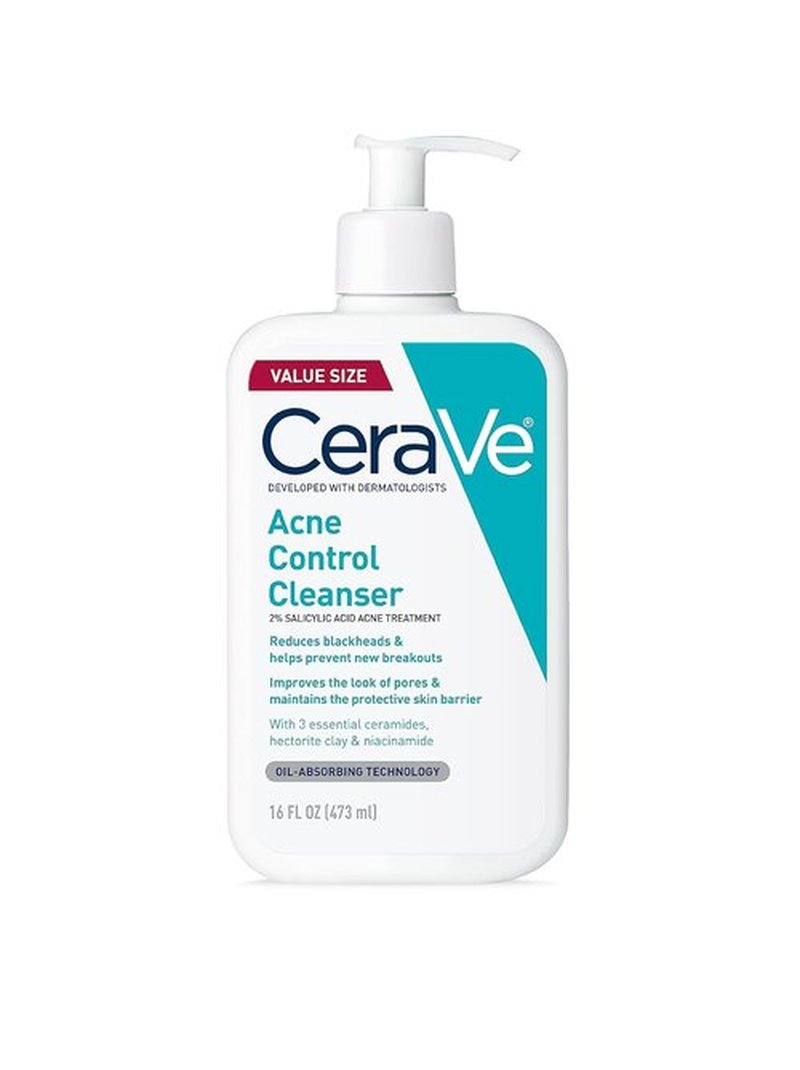 CeraVe Acne Control Cleanser - 2% Salicylic Acid & Niacinamide | Gentle Fragrance-Free Face Wash, 16 Ounce