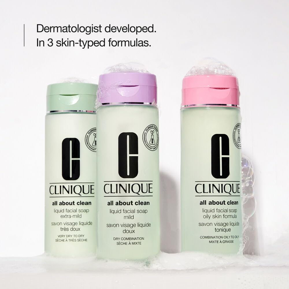 Clinique All About Clean Liquid Facial Soap | Gentle Face Cleanser For Oily Skin | Type 3 & 4 Face Wash | Step 1 in 3-Step Skin Care Routine, 13.5 Fl Oz