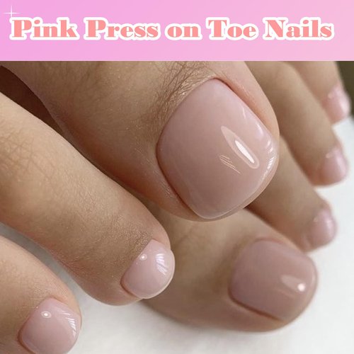 AddFavor Press on Toenails, 240pcs Deep Nude Toe Nail Press ons Glossy Fake Toe Nails Full Cover Glue Press on Toenails for Women Pedicure