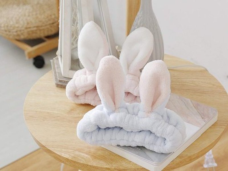Skiennix Soft Flannel Bunny Ear Makeup Headband - 2 Pack for Comfortable Shower Use
