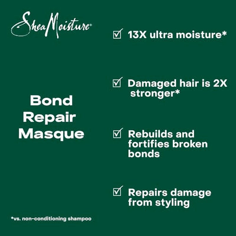 SheaMoisture Bond Repair Shampoo, Conditioner, Leave-In, & Masque 4 Pk Alma Oil to Strengthen Hair with Restorative HydroPlex Infusion