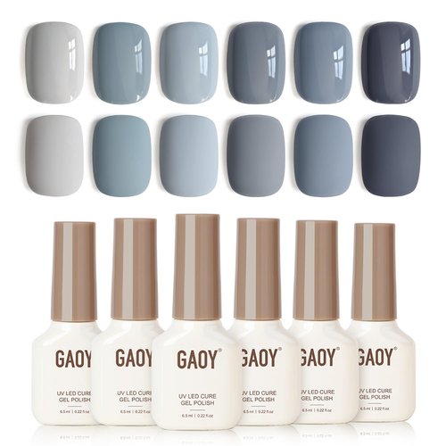 GAOY Blue Ashes Gel Nail Polish, 6 Colors Blue Nail Polish Set, Soak Off UV Cure Gel for DIY Manicure at Home and Salon