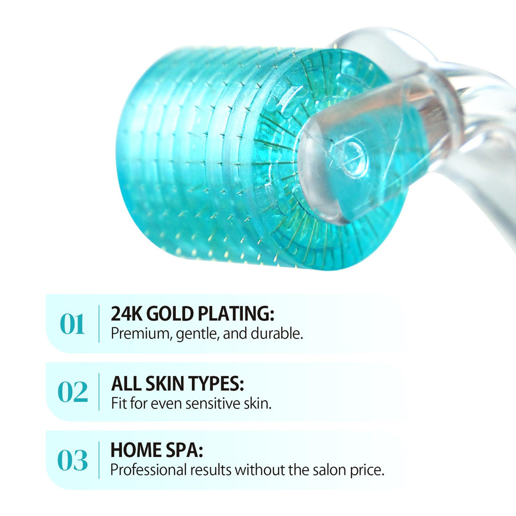 Professional Microneedling Derma Roller with 200 Real Individual Titanium Needles, Microneedle Roller for Face Body Scalp, Skincare Tool for Men Women Home Use - Sky Blue
