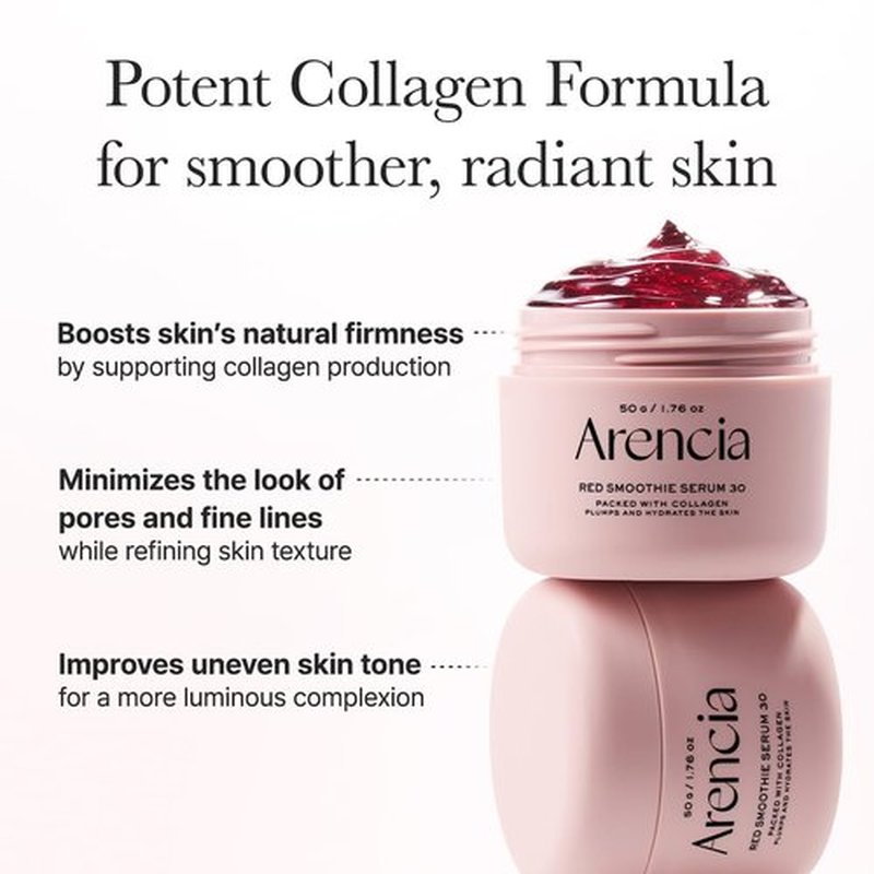 Arencia Overnight Red Smoothie Face Serum, Glowing & Soothing with 30% red collagen, Niacinamide, Peptide, Vitamin E