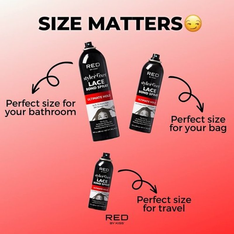 Red by Kiss Lace Bond Hold Spray Styler Fixer – The Ultimate Adhesive Spray for Wigs, Active Use, Fast Drying, Up to 72Hours 20X Stronger Hold, Daily Wig Applications