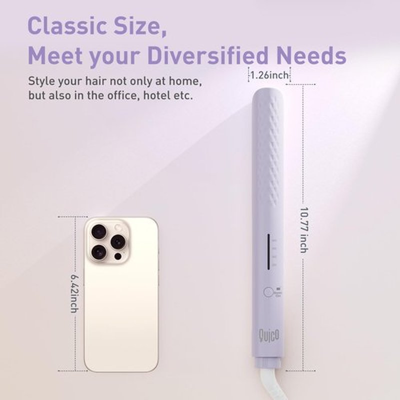 Quico Hair Straightener, 110-240V Global Travel Hair Straighteners for women, 15s Fast Heating, Professional Negative Ion Flat Iron, Temp Memory, 320℉-450℉, Auto-Off, with Glove and Clips, Gift, Lilac