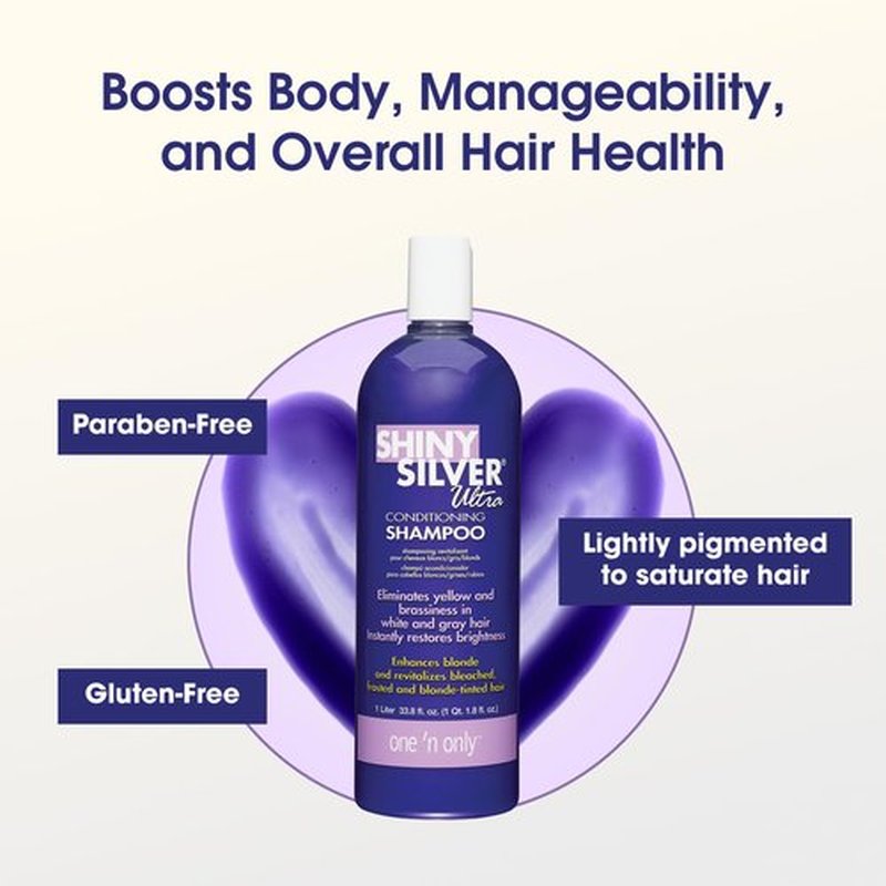 One 'n Only Shiny Silver Purple Shampoo - Argan Oil Toning for Blonde, Gray & Highlighted Hair - Moisturizes & Reduces Brassiness (1 Liter)