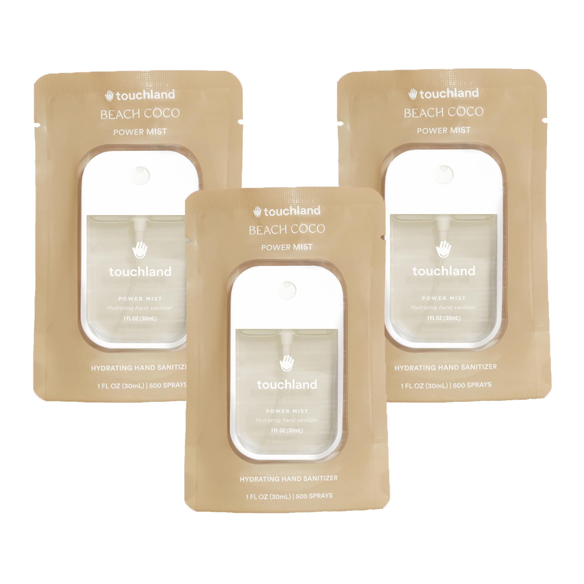 Touchland Hand Sanitizer Spray, Beach Coco Trio - 3 x 1 FL OZ