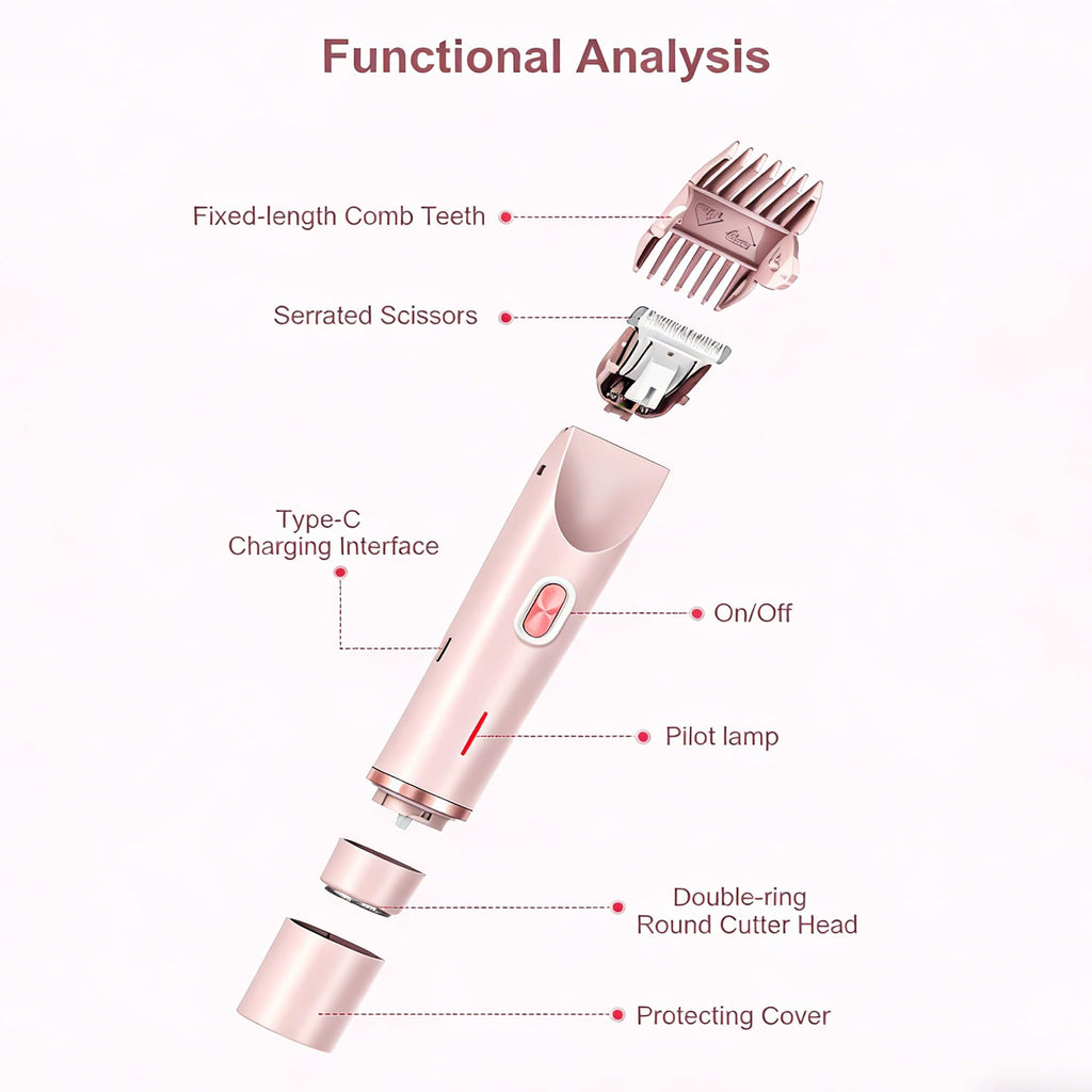 Bikini Trimmer for Women, 2 in 1 Electric Razors, Wet Dry Use, IPX7 Waterproof Rechargeable Bikini Shaver with Ceramic Cutting Head, 120 Min Cordless Runtime, Pink