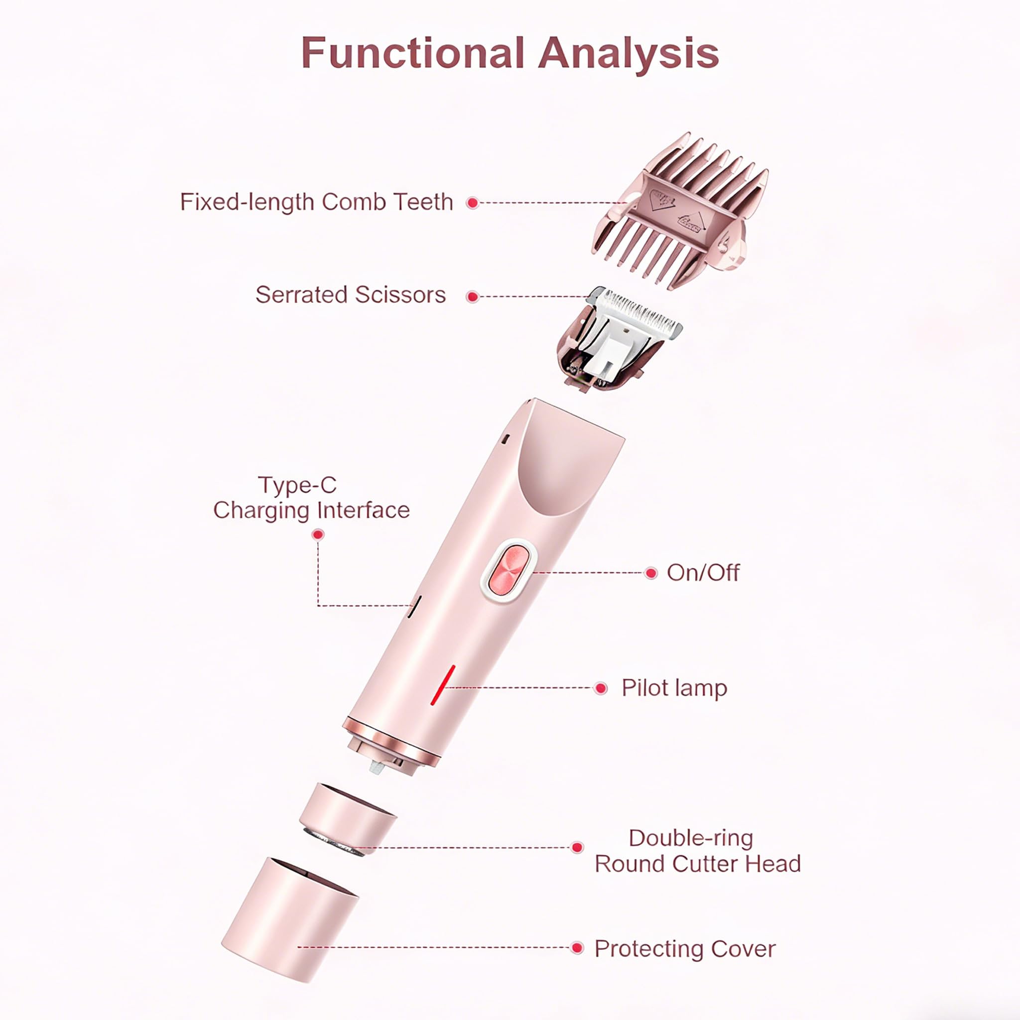 Bikini Trimmer for Women, 2 in 1 Electric Razors, Wet Dry Use, IPX7 Waterproof Rechargeable Bikini Shaver with Ceramic Cutting Head, 120 Min Cordless Runtime, Pink