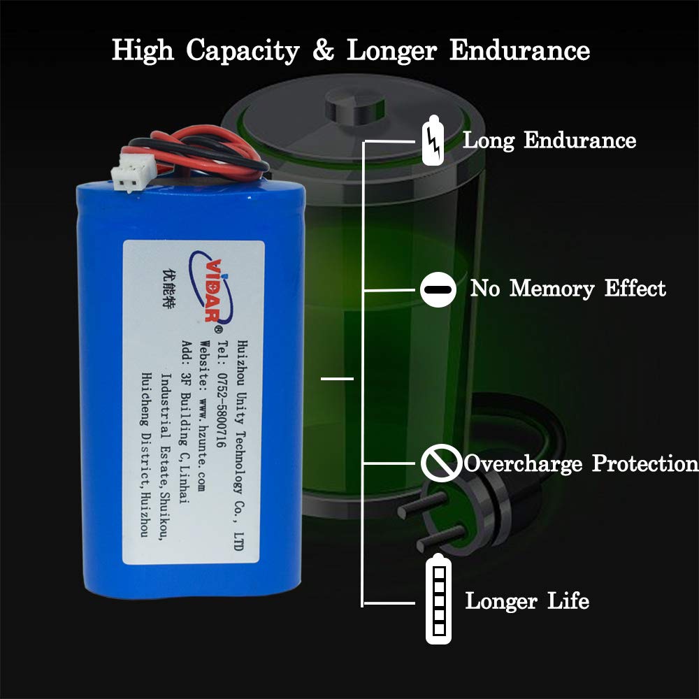 VIDAR 3.7V 6000mAh-22.2wh Rechargeable Battery - Real Capacity Super Durability Batteries with JST 2.0/2P Plug for Electronics, Toys, Lighting, Equipment