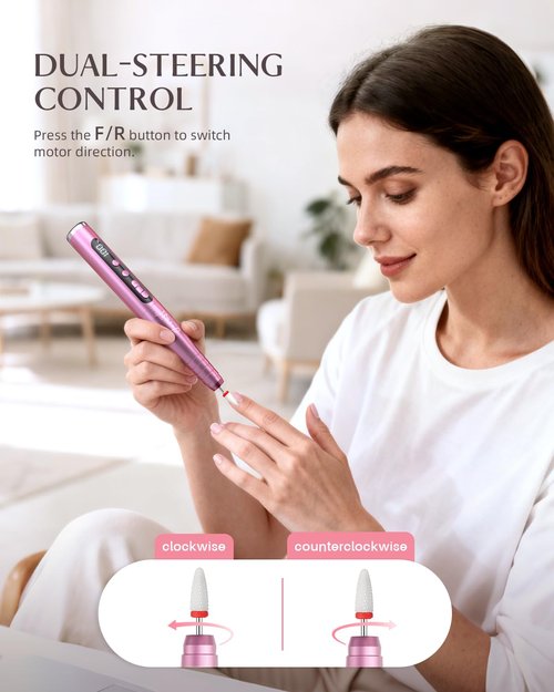 JOREST 13-in-1 Cordless Electric Nail Drill Kit with LED Display, 35,000 RPM 6-Speed Rechargeable Manicure Tool for Acrylic Gel Nails, Nail File with Bits & Sanding Bands for Beginners, Rose Pink