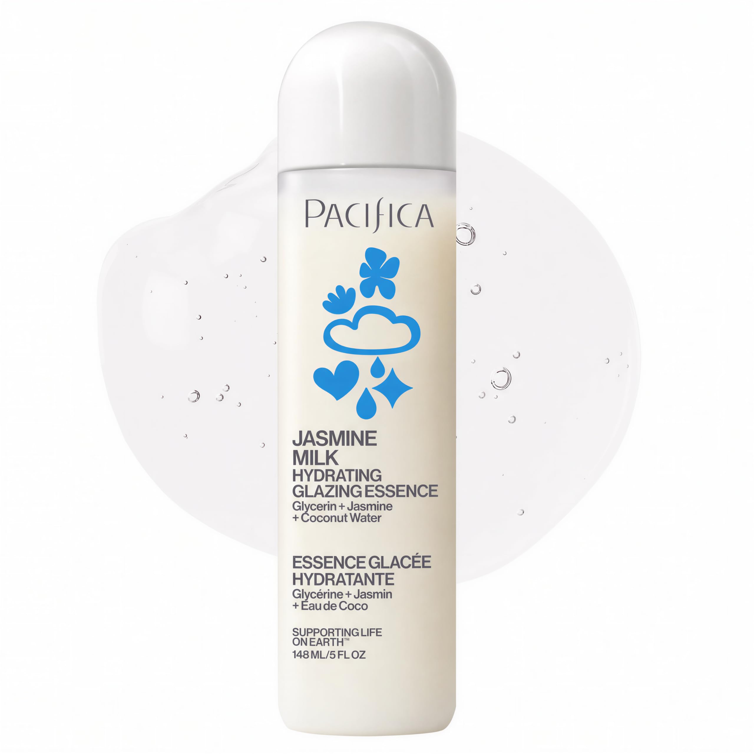 Pacifica Hydrating Glazing Facial Essence with Jasmine Squalane and Polyglutamic Acid - Milky Glass Skin Essence for Dry Skin - Deep Hydration Moisture Lock - Clean Vegan Cruelty-Free - 5 Fl Oz