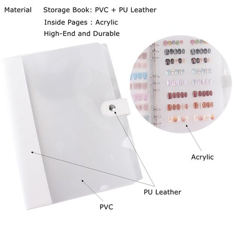 MZCMSL 1pc Press On Nail Organizer, Nail Storage Display Packaging with PU Leather, Included 6pcs Inside Pages and 4 Sheets(120pcs) Adhesive Double Sided Tapes (PVC+PU Leather)