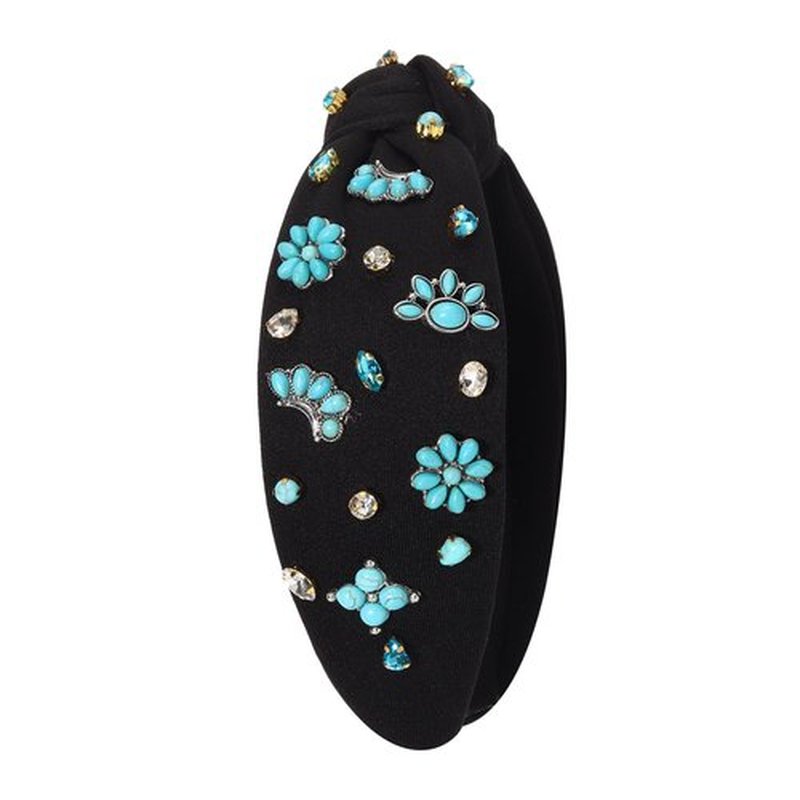 PHALIN Western Headbands for Women Jeweled Rhinestone Crystal Knotted Headbands Embellished Cowboy Boot Hat Cow Head Hairbands Turquoise Western Nashville Rodeo Music Concert Accessories (Style F)