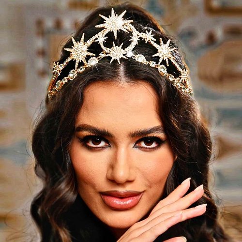 GORTIN Star Moon Crown Gold Goddess Headpiece Rhinestones Wedding Tiara Bridal Headband Hair Accessories for Women