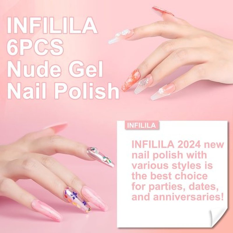 NXJ INFILILA Nude Gel Polish Set, 10ML Milky White Pink Jelly Gel Nail Polish Kit, 6 Transparent Sheer Colors Salon DIY Nail Art at Home for Girls (Blushing Nude01)