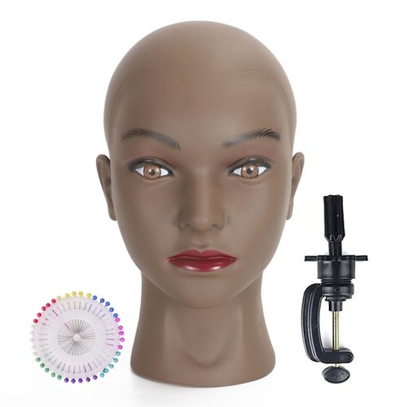 TKIMHEQ Bald Female Mannequin Head Makeup Training Head Wig Head Professional Cosmetology for Wig Making and Display Hat Helmet Glasses Display Head Model with Free Clamp Stand