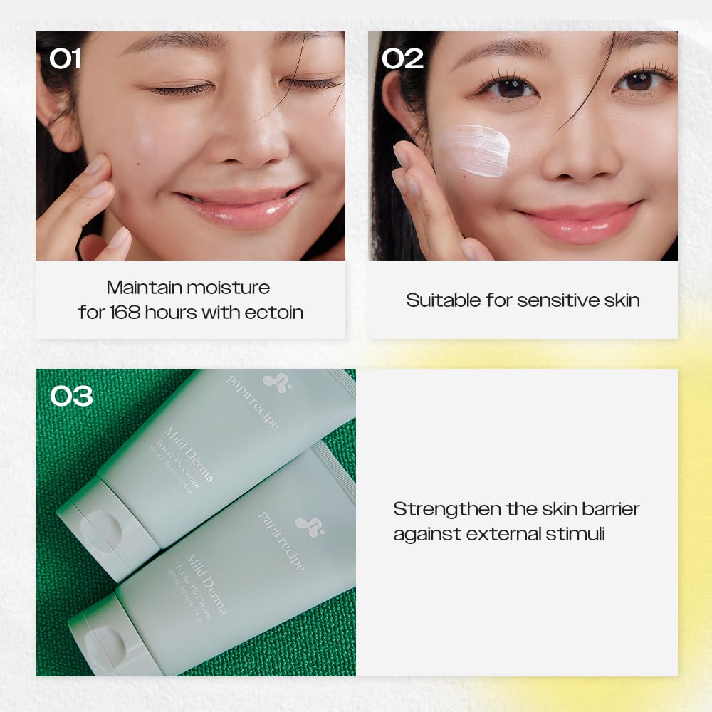 Papa Recipe Mild Derma Ectoin 1% Cream, Moisturizing and Hydrating Face Moisturizer for Dry and Sensitive Skin, Korean Skincare, 150ml 5.07fl oz