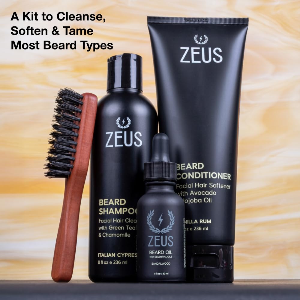 ZEUS Deluxe Beard Care Kit for Men with Natural Beard Oil (Verbena Lime)