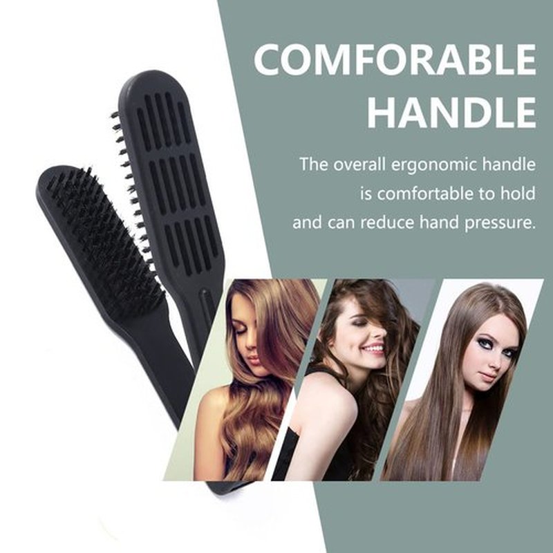 Double Brush Comb,Hair Straightening Brush Double Sided Hair Straightening Comb Heat Resistant Hair Straightening Brush With Handle for All Hair Types(black)