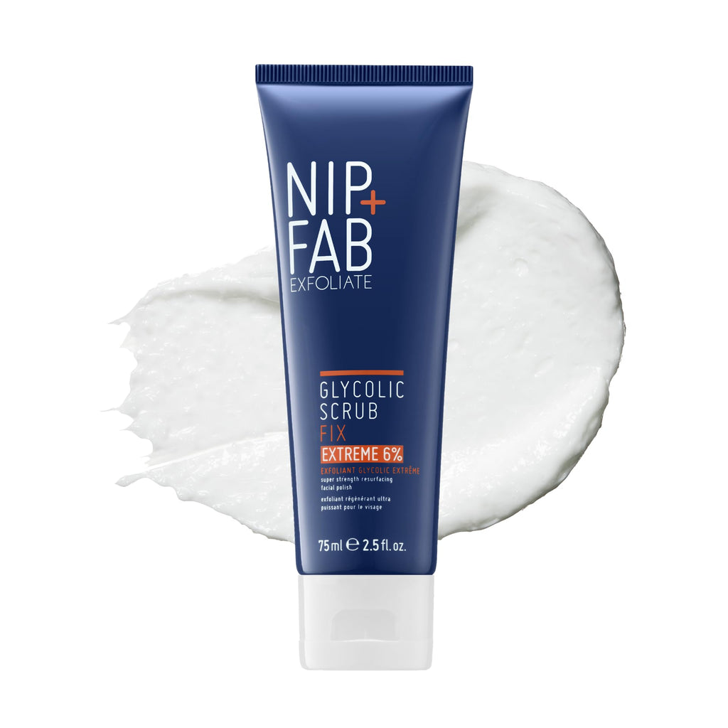 Nip + Fab Glycolic Fix Scrub Extreme (2.5 fl oz) – 6% Glycolic Acid 3-in-1 Facial Exfoliator & Pore Refiner – Deep Cleansing AHA BHA Face Scrub for Brightening & Smoothing