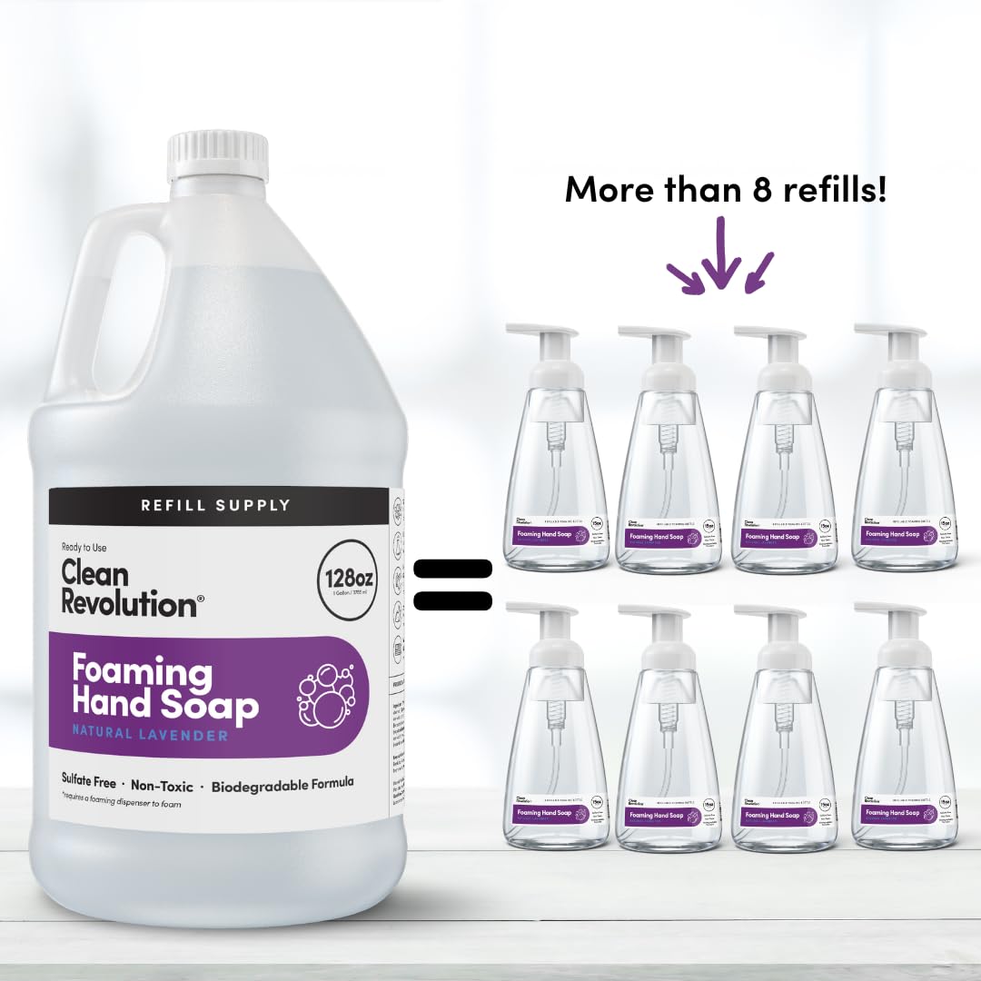 Clean Revolution Foaming Hand Soap Refill Supply Container. Ready to Use Formula. Natural Lavender Fragrance, 128 Fl. Oz