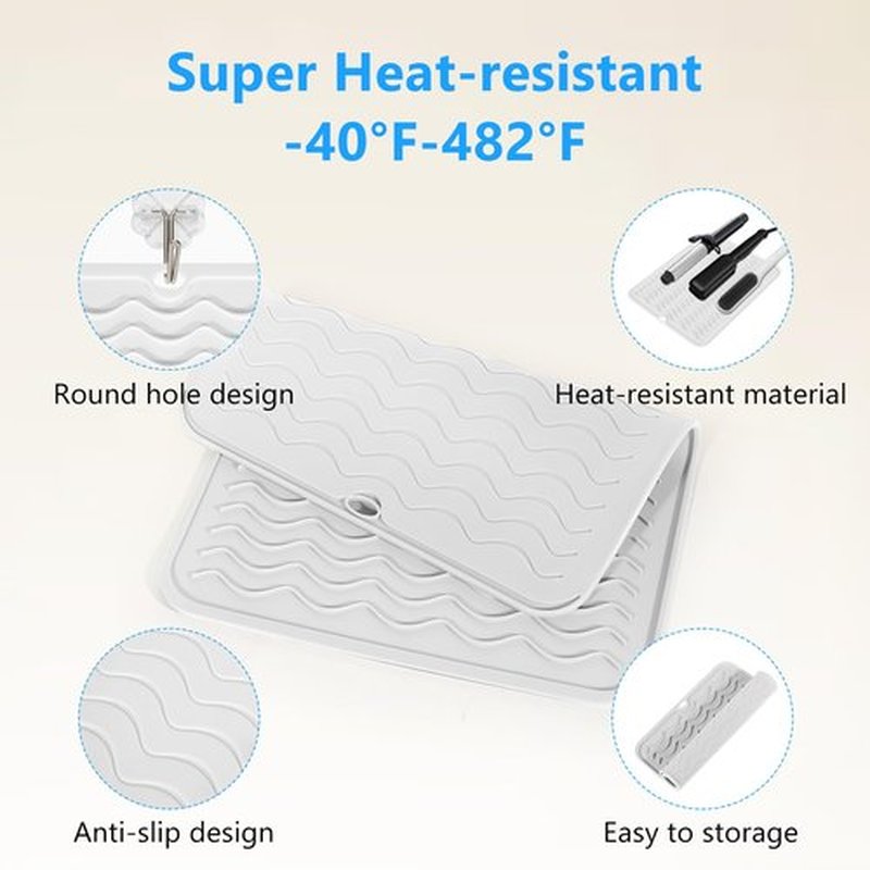 Quccefods Heat Resistant Mat Oversize Curling Iron Mat Silicone Hot Hair Tools Mat for Hair Straightener,Flat Irons,Hair Styling Tools Countertop protection Portable Travel Mat 14.2" x 11"