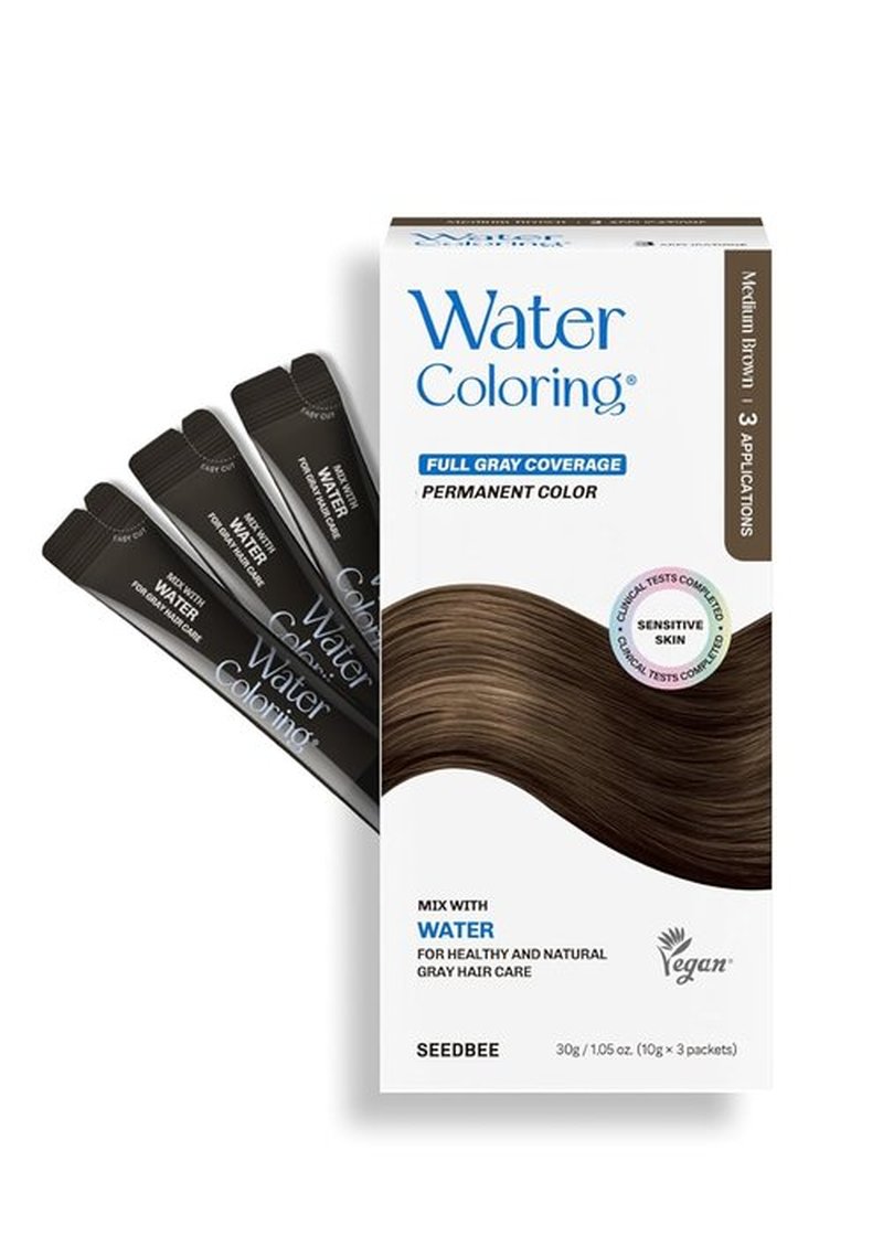 Skiennix Korean Permanent Hair Dye | Plant-Based Powder Color Kit for Gray Coverage - Medium Brown (3 Packets)