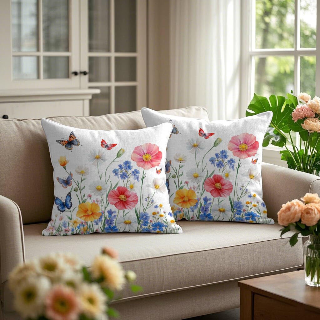 UZFNY 4th of July Patriotic Pillow Covers Set of 2 18x18 Inch American Blue Red Flowers & Butterflies Throw Pillow Cover Independence Day Memorial Day Outdoor Farmhouse Pillow Cases for Home Couch