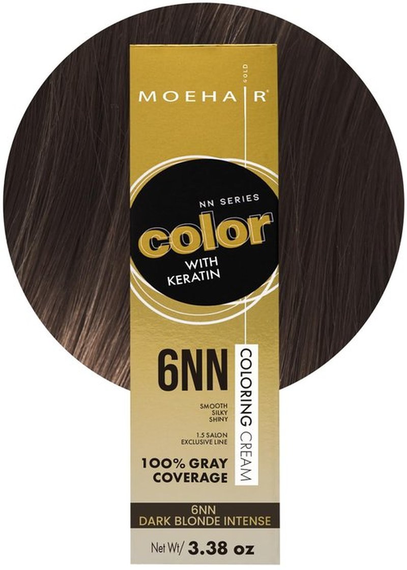 MOEHAIR 6NN Permanent Hair Color - Dark Blonde Intense | 100% Gray Coverage | Keratin-Infused, Non-Drippy (3.38 Oz)